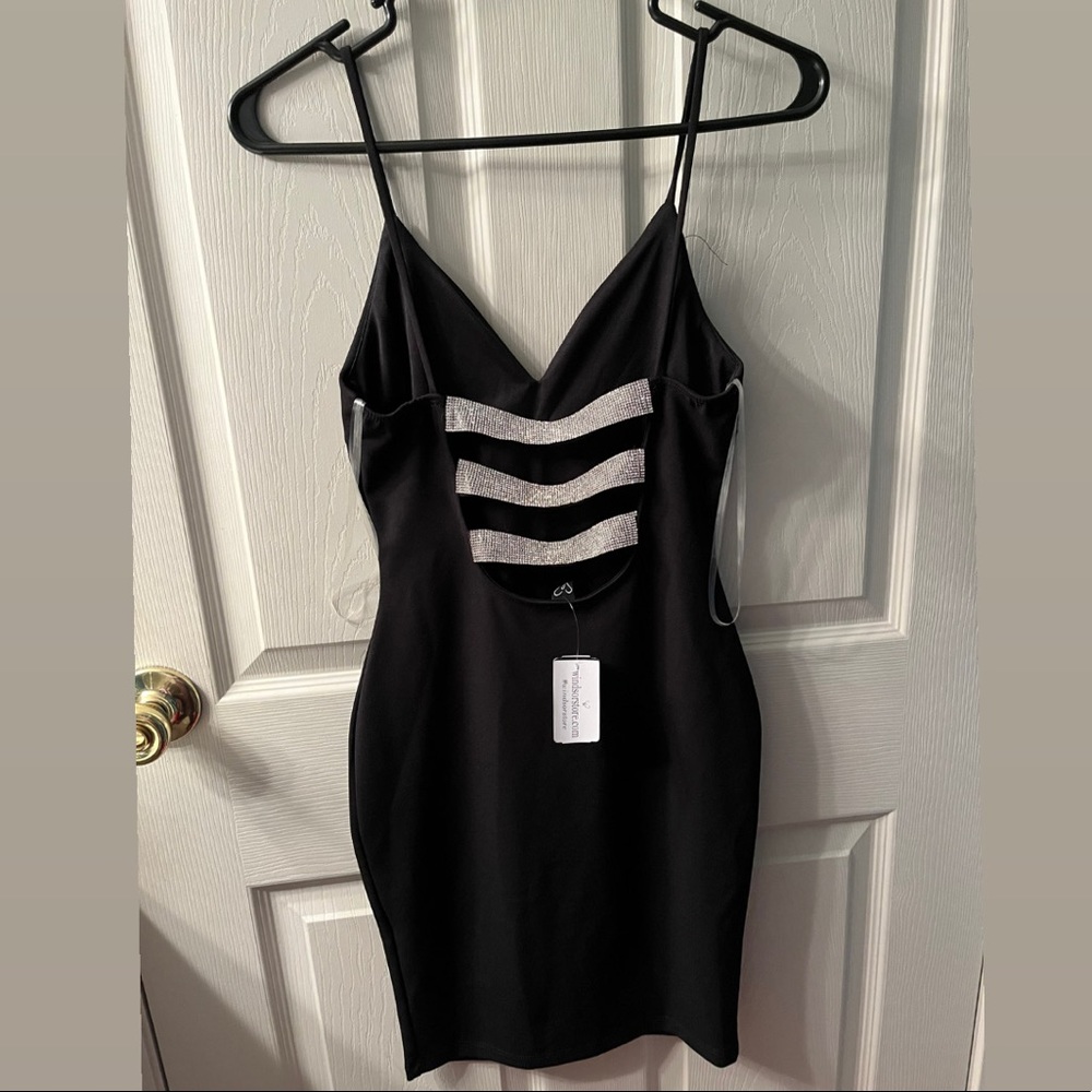 Black dress w/ silver rhinestones on back, size small. - Picture 2 of 2